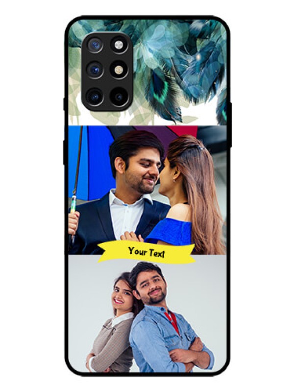 Custom Oneplus 8T Personalized Glass Phone Case  - Image with Boho Peacock Feather Design