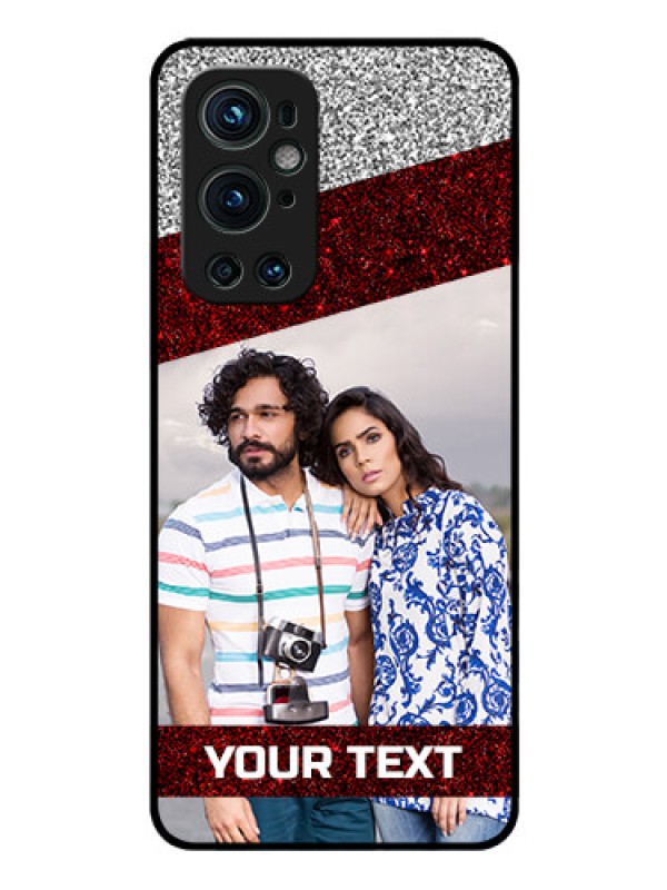 Custom Oneplus 9 Pro 5G Personalized Glass Phone Case - Image Holder with Glitter Strip Design