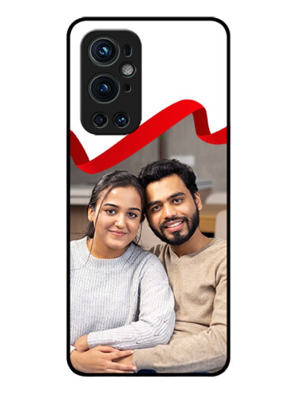Custom Oneplus 9 Pro 5G Photo Printing on Glass Case - Red Ribbon Frame Design