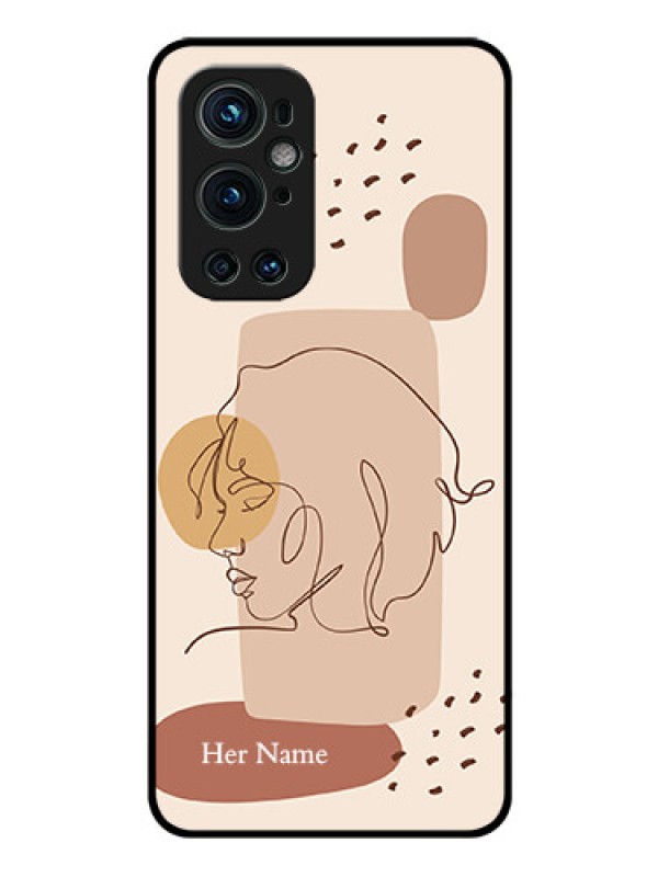Custom OnePlus 9 Pro 5G Photo Printing on Glass Case - Calm Woman line art Design