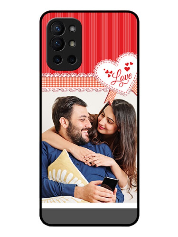 Custom Oneplus 9R 5G Custom Glass Mobile Case - Red Love Pattern Design
