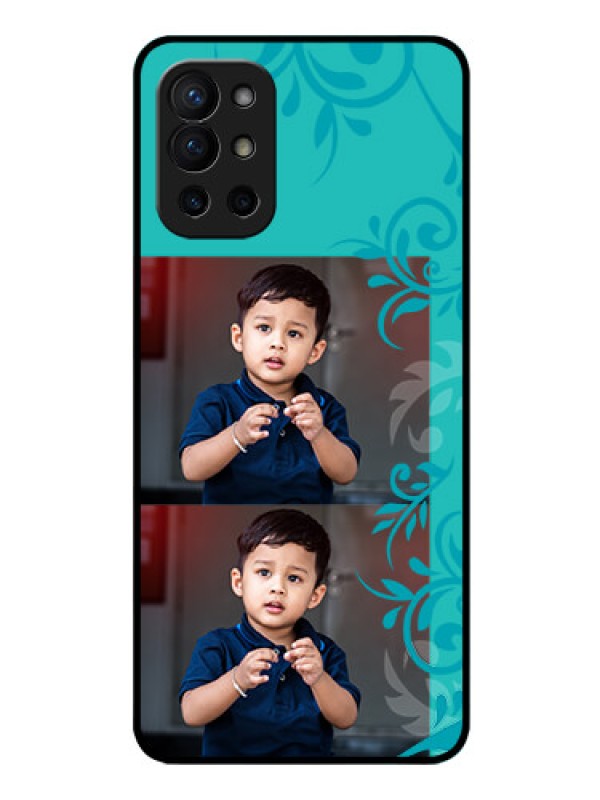 Custom Oneplus 9R 5G Personalized Glass Phone Case - with Photo and Green Floral Design 