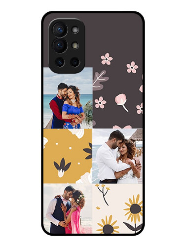 Custom Oneplus 9R 5G Photo Printing on Glass Case - 3 Images with Floral Design
