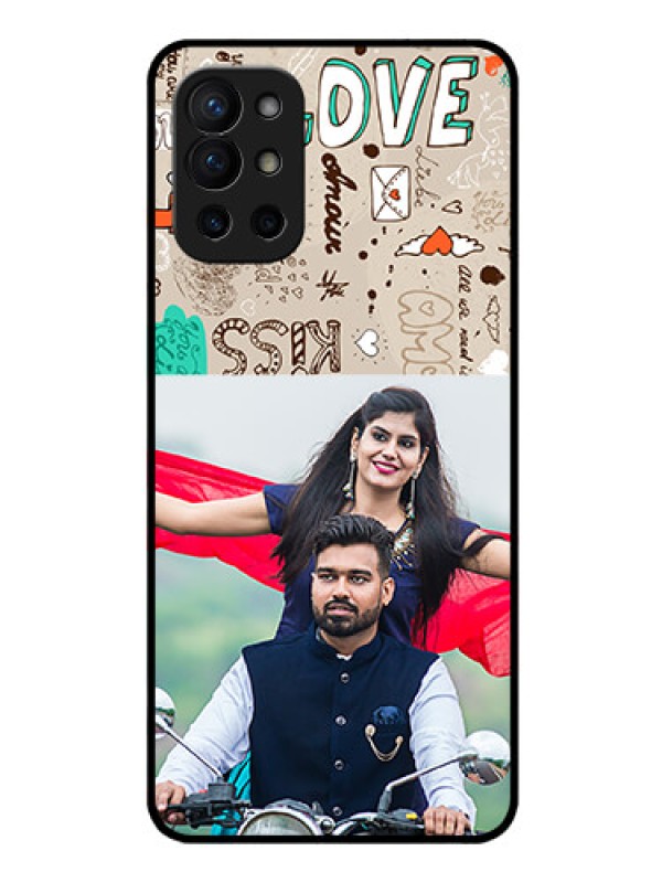Custom Oneplus 9R 5G Custom Glass Phone Case - Love Doodle Pattern 