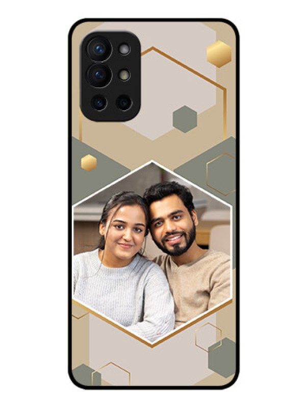 Custom OnePlus 9R 5G Photo Printing on Glass Case - Stylish Hexagon Pattern Design