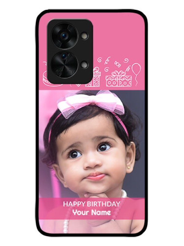 Custom OnePlus Nord 2T 5G Photo Printing on Glass Case - with Birthday Line Art Design