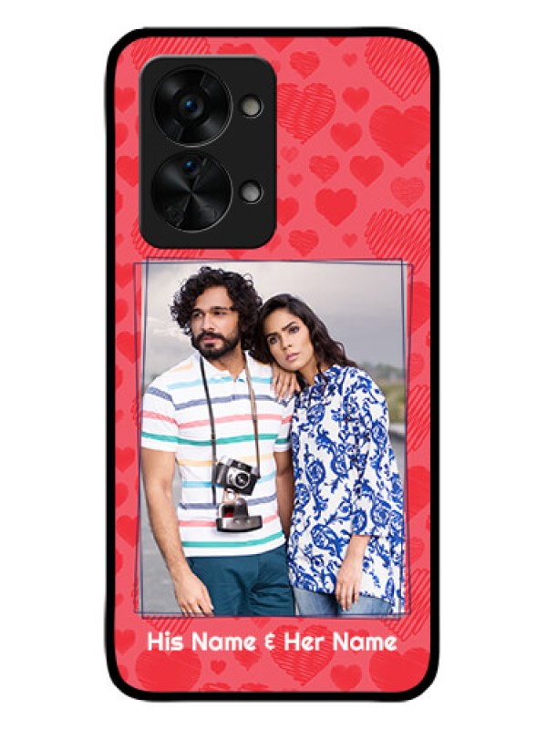 Custom OnePlus Nord 2T 5G Photo Printing on Glass Case - with Red Heart Symbols Design