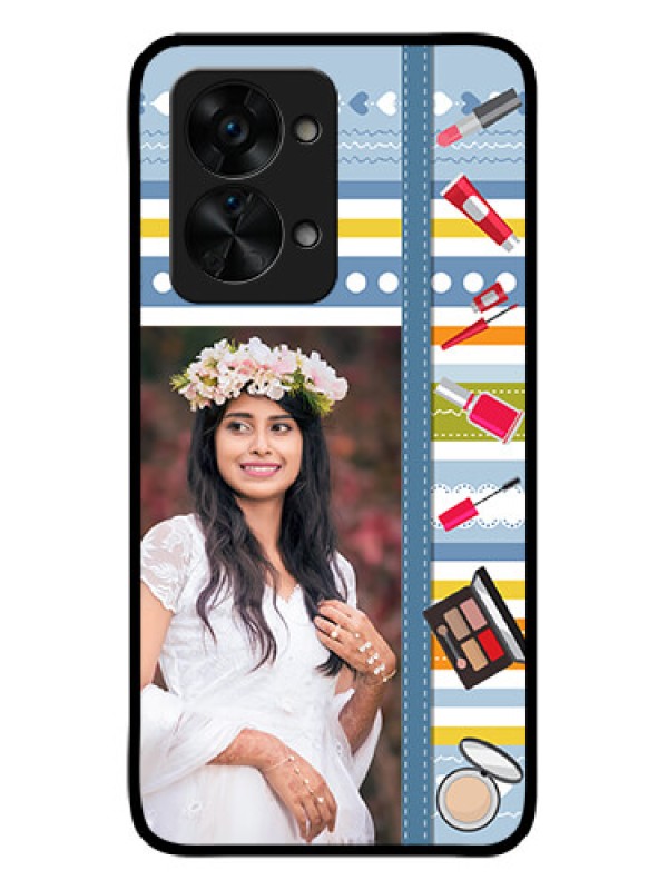 Custom OnePlus Nord 2T 5G Personalized Glass Phone Case - Makeup Icons Design