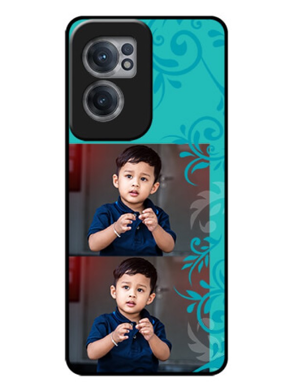 Custom OnePlus Nord CE 2 5G Personalized Glass Phone Case - with Photo and Green Floral Design
