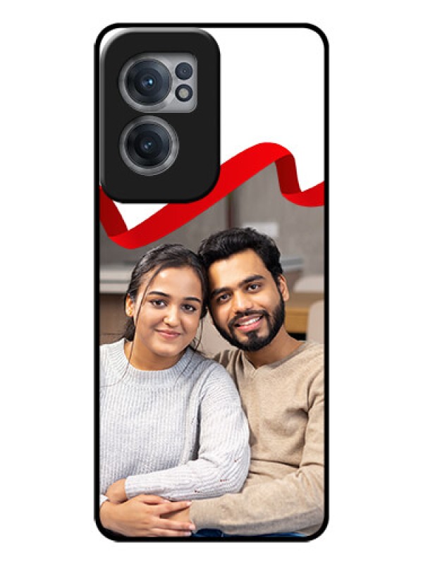Custom OnePlus Nord CE 2 5G Photo Printing on Glass Case - Red Ribbon Frame Design