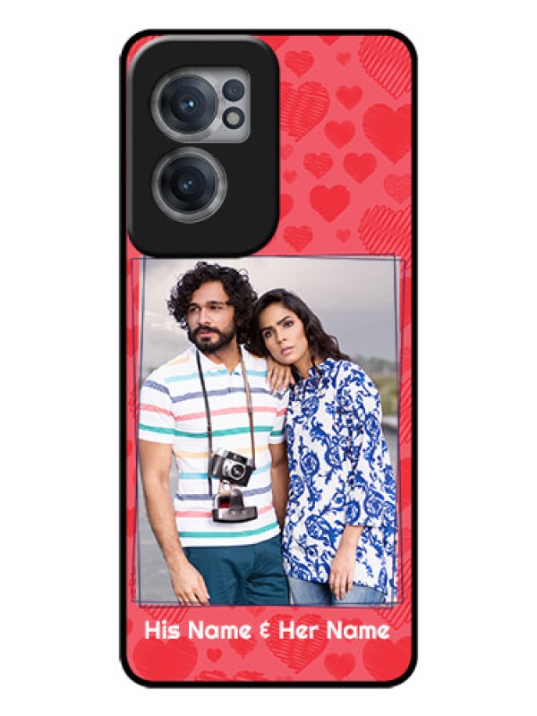 Custom OnePlus Nord CE 2 5G Photo Printing on Glass Case - with Red Heart Symbols Design