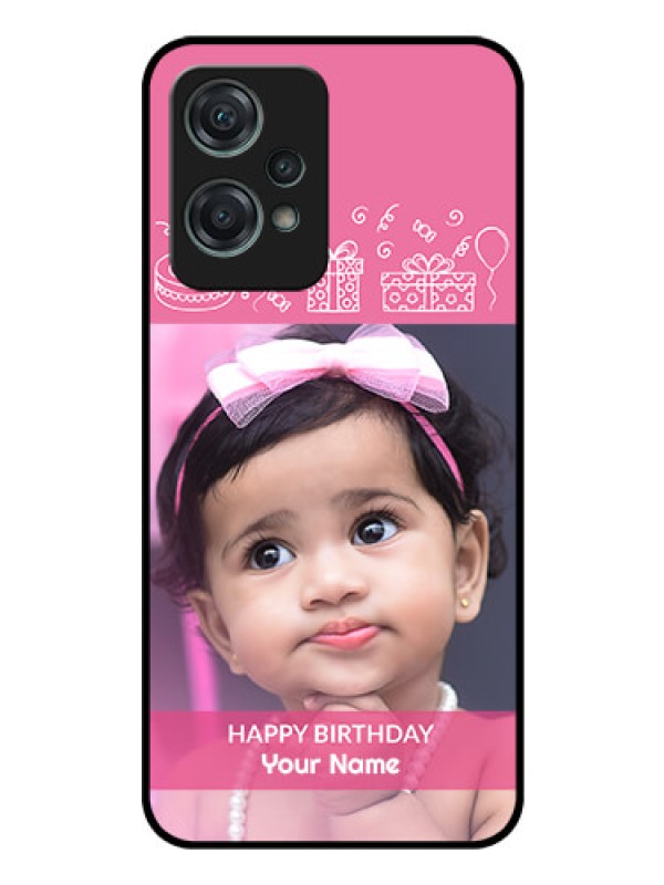 Custom Nord CE 2 Lite 5G Photo Printing on Glass Case - with Birthday Line Art Design
