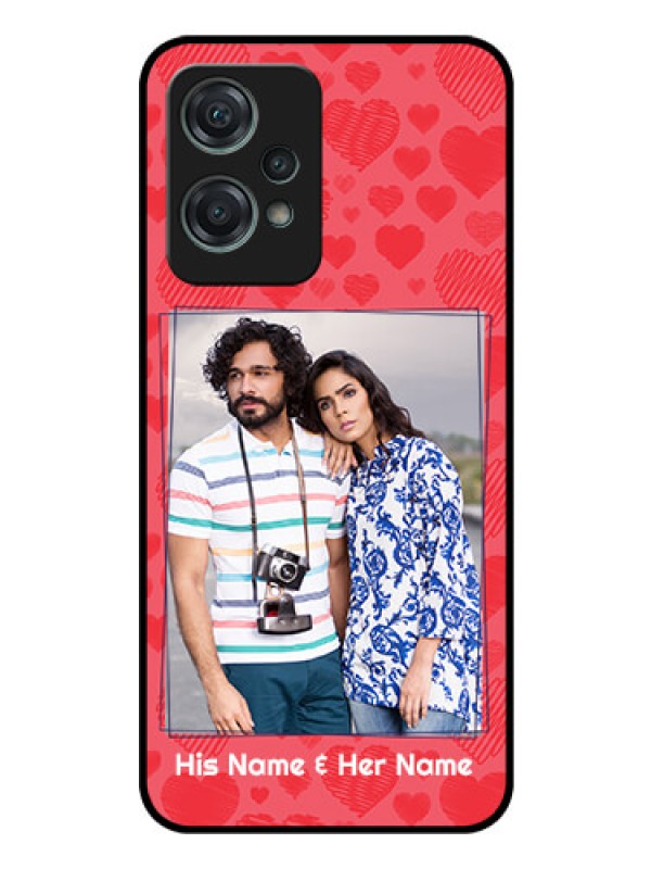 Custom Nord CE 2 Lite 5G Photo Printing on Glass Case - with Red Heart Symbols Design