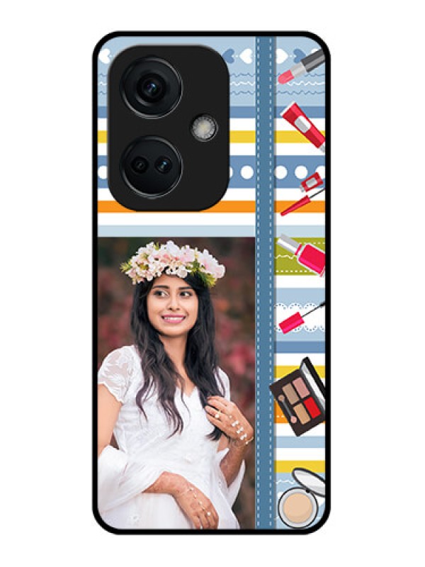 Custom OnePlus Nord CE 3 5G Personalized Glass Phone Case - Makeup Icons Design