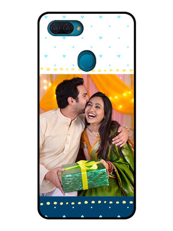 Custom Oppo A12 Personalized Glass Phone Case  - White and Blue Abstract Design