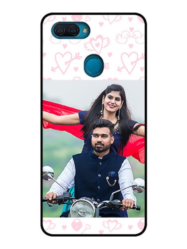 Custom Oppo A12 Custom Glass Mobile Case  - Pink Flying Heart Design