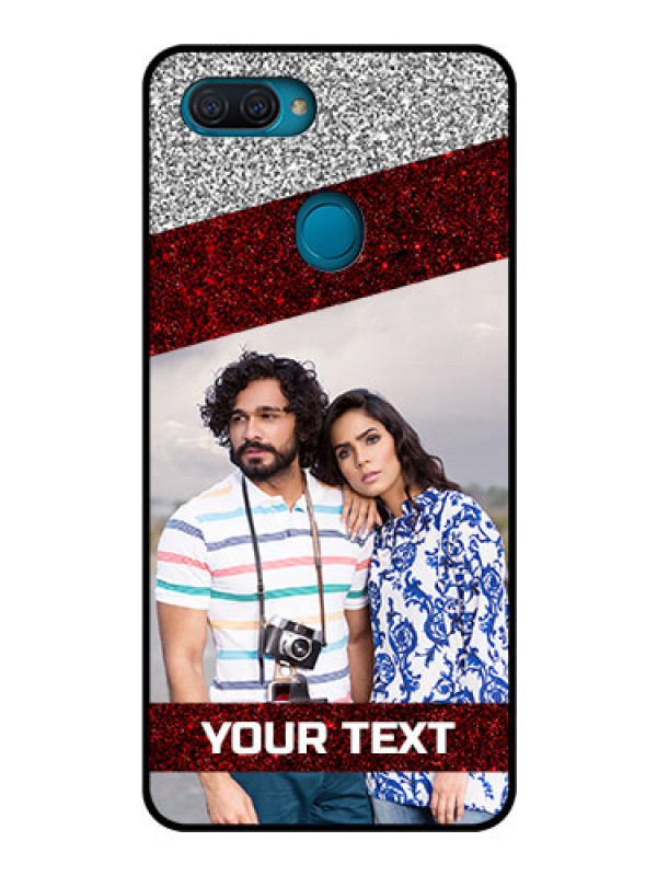 Custom Oppo A12 Personalized Glass Phone Case  - Image Holder with Glitter Strip Design