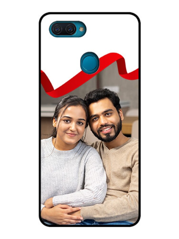 Custom Oppo A12 Photo Printing on Glass Case  - Red Ribbon Frame Design