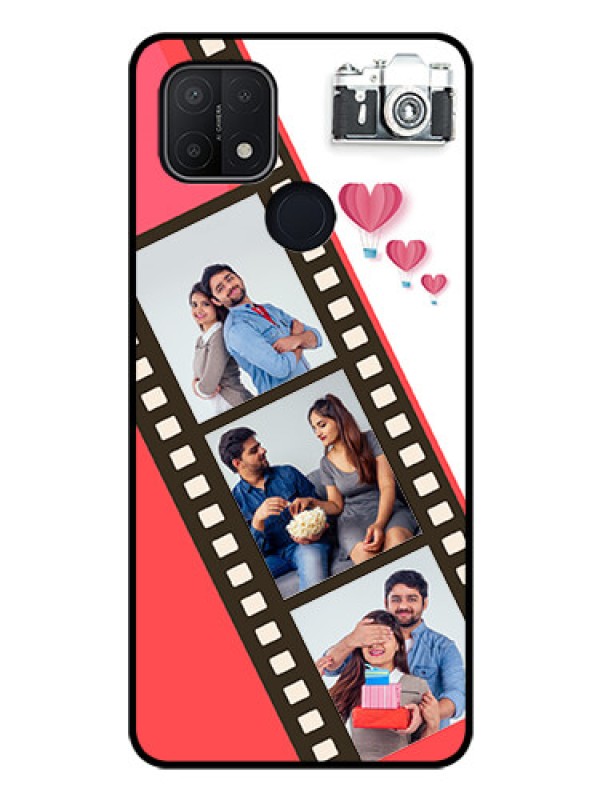 Custom Oppo A15 Personalized Glass Phone Case - 3 Image Holder with Film Reel