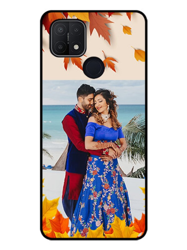 Custom Oppo A15 Photo Printing on Glass Case - Autumn Maple Leaves Design