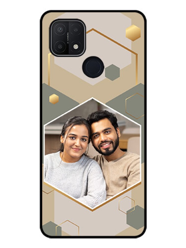 Custom Oppo A15 Photo Printing on Glass Case - Stylish Hexagon Pattern Design