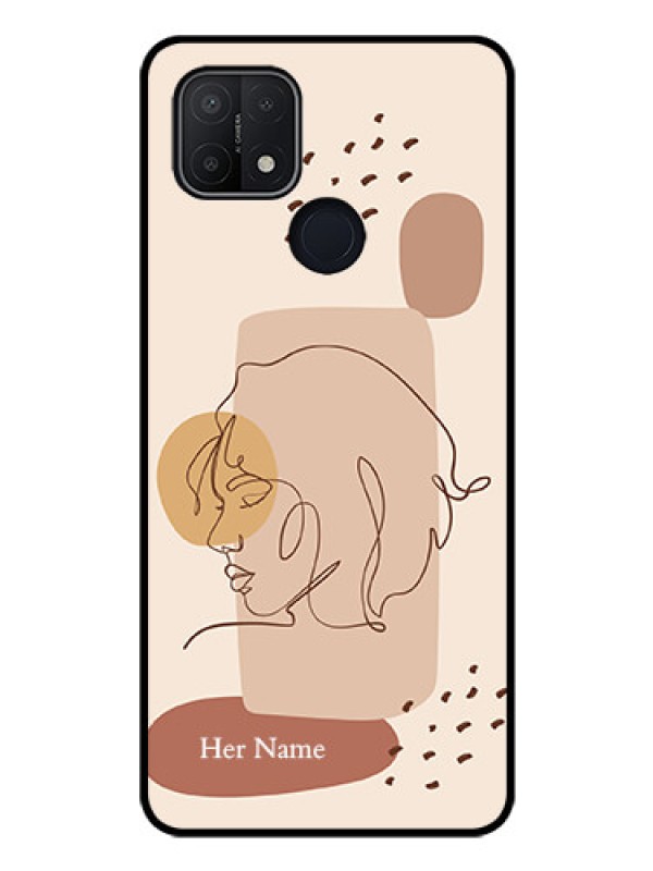 Custom Oppo A15 Photo Printing on Glass Case - Calm Woman line art Design