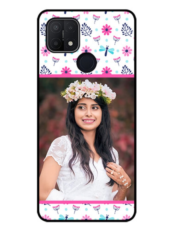 Custom Oppo A15s Photo Printing on Glass Case - Colorful Flower Design