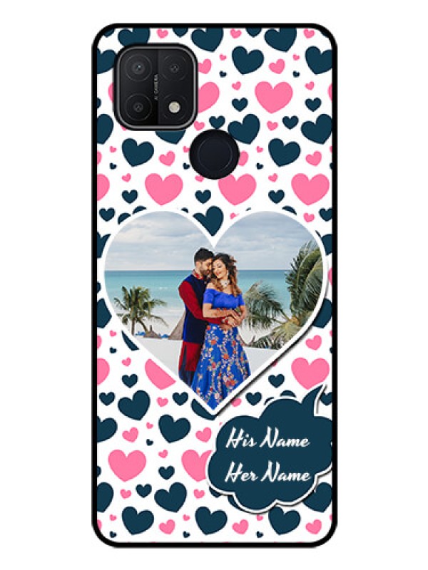 Custom Oppo A15s Custom Glass Phone Case - Pink & Blue Heart Design