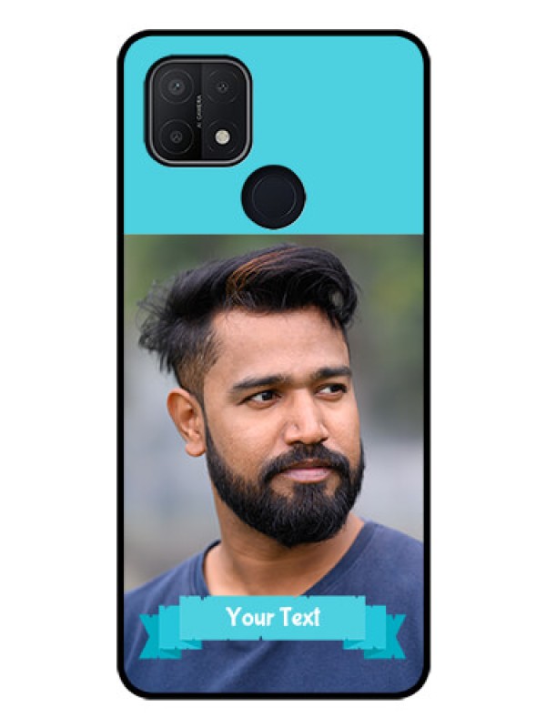 Custom Oppo A15s Personalized Glass Phone Case - Simple Blue Color Design