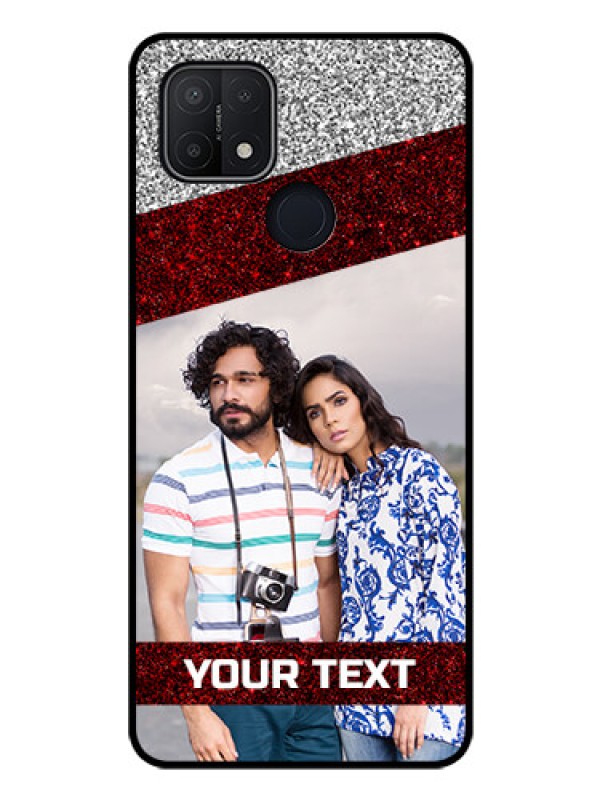 Custom Oppo A15s Personalized Glass Phone Case - Image Holder with Glitter Strip Design