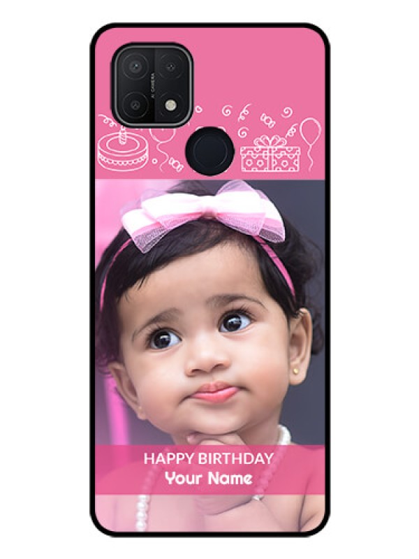 Custom Oppo A15s Photo Printing on Glass Case - with Birthday Line Art Design