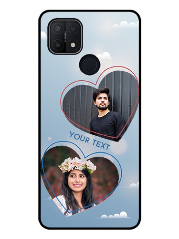 Custom Oppo A15s Custom Glass Mobile Case - Blue Color Couple Design