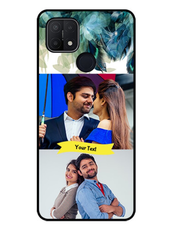 Custom Oppo A15s Personalized Glass Phone Case - Image with Boho Peacock Feather Design