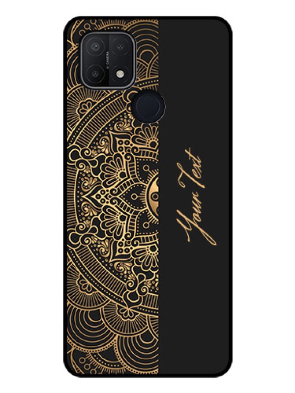 Custom Oppo A15s Photo Printing on Glass Case - Mandala art with custom text Design