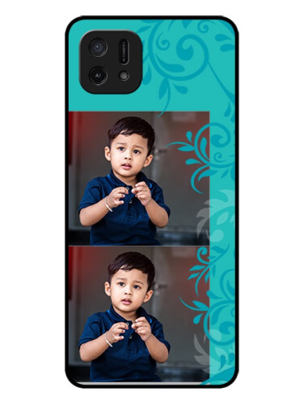 Custom Oppo A16e Personalized Glass Phone Case - with Photo and Green Floral Design