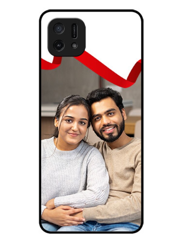 Custom Oppo A16e Photo Printing on Glass Case - Red Ribbon Frame Design