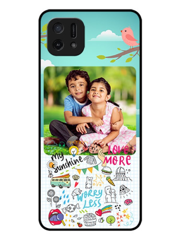 Custom Oppo A16e Photo Printing on Glass Case - Doodle love Design