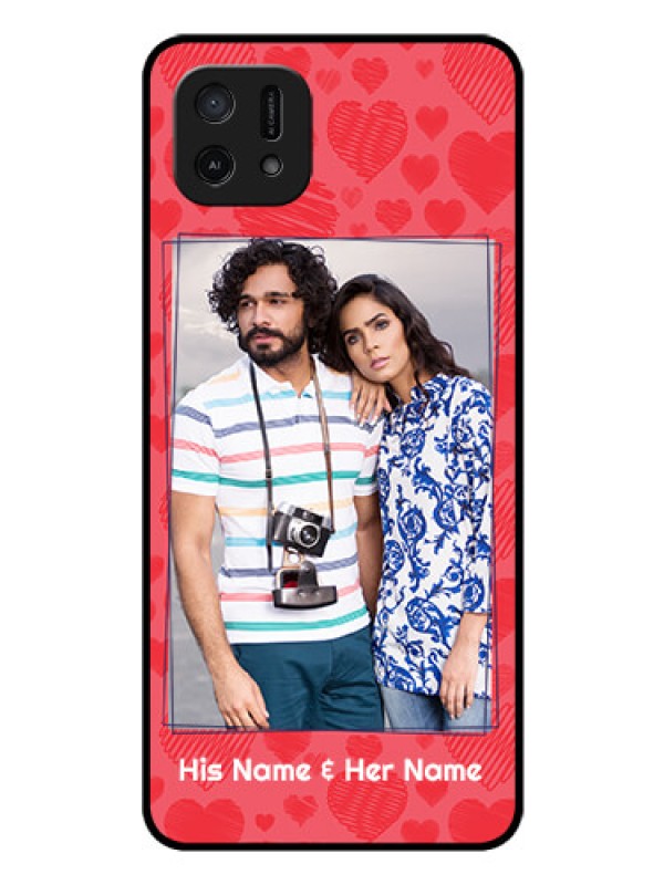Custom Oppo A16e Photo Printing on Glass Case - with Red Heart Symbols Design