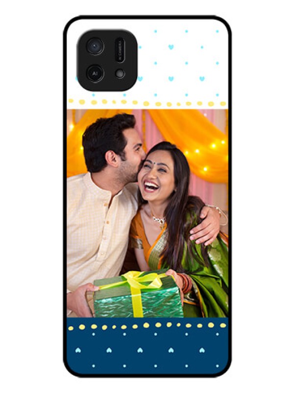 Custom Oppo A16k Personalized Glass Phone Case - White and Blue Abstract Design