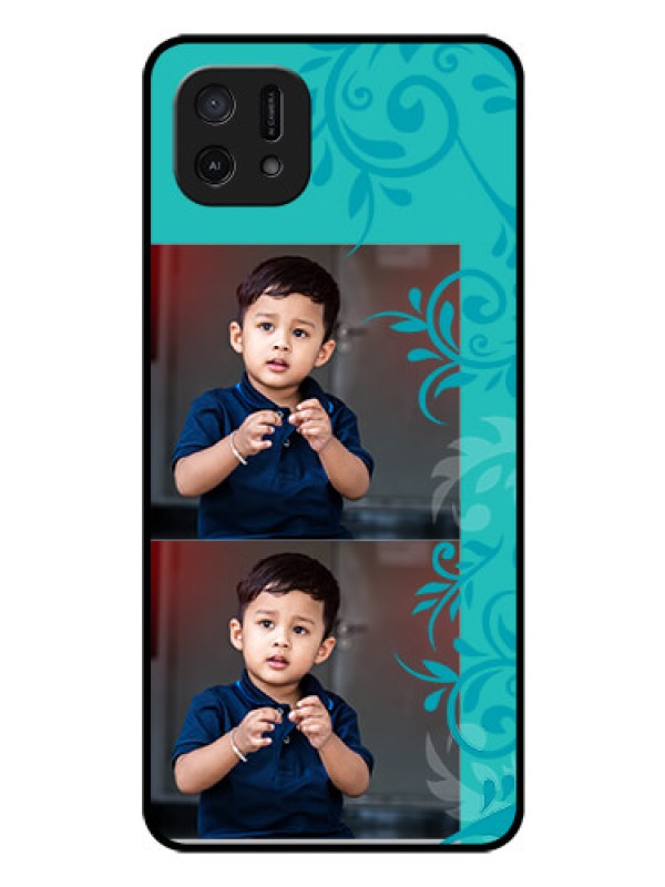 Custom Oppo A16k Personalized Glass Phone Case - with Photo and Green Floral Design