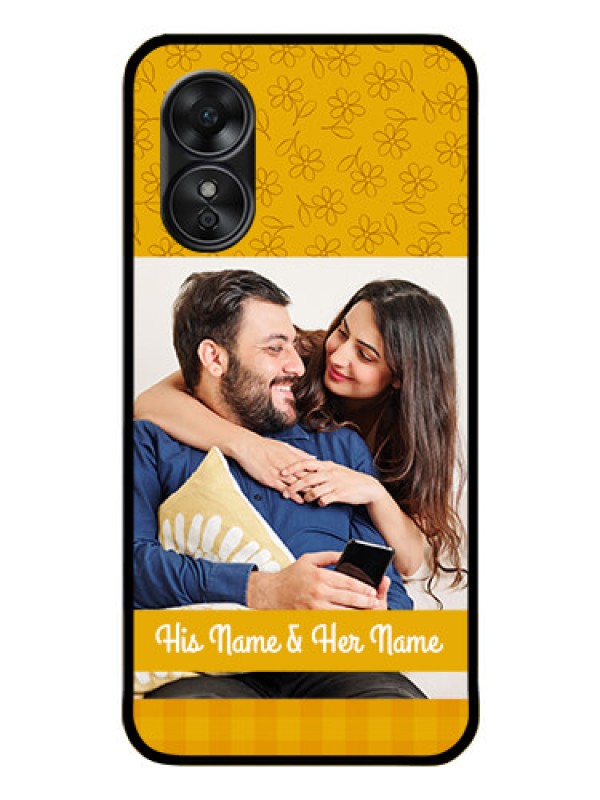 Custom Oppo A17 Custom Glass Mobile Case - Yellow Floral Design