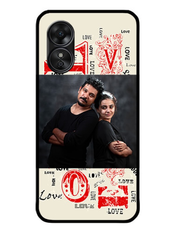 Custom Oppo A17 Photo Printing on Glass Case - Trendy Love Design Case