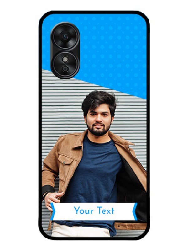 Custom Oppo A17 Photo Printing on Glass Case - Simple Blue Color Design