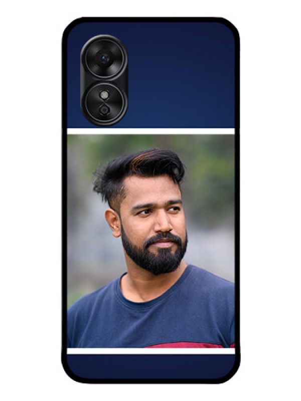 Custom Oppo A17 Personalized Glass Phone Case - Simple Royal Blue Design
