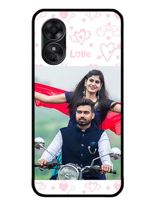 Custom Oppo A17 Custom Glass Mobile Case - Pink Flying Heart Design