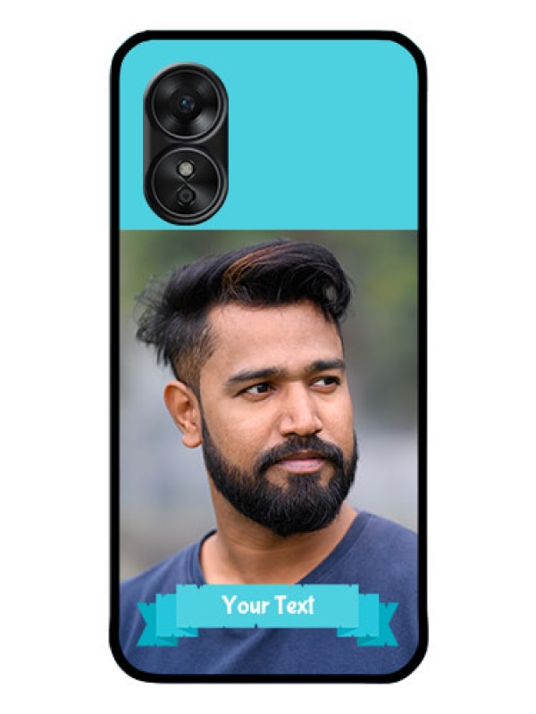 Custom Oppo A17 Personalized Glass Phone Case - Simple Blue Color Design
