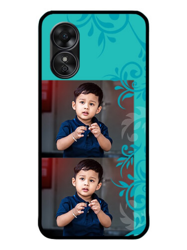 Custom Oppo A17 Personalized Glass Phone Case - with Photo and Green Floral Design