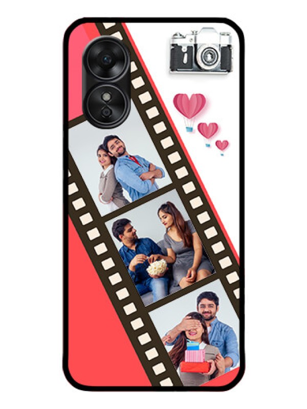 Custom Oppo A17 Personalized Glass Phone Case - 3 Image Holder with Film Reel