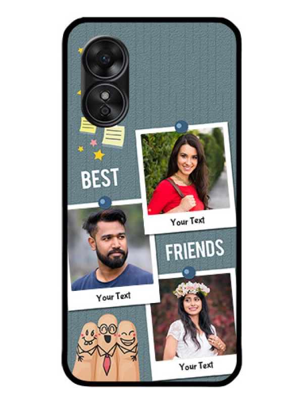 Custom Oppo A17 Personalized Glass Phone Case - Sticky Frames and Friendship Design