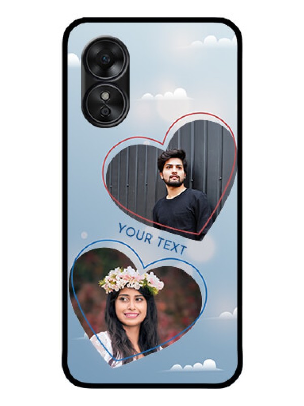 Custom Oppo A17 Custom Glass Mobile Case - Blue Color Couple Design